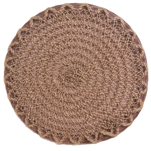 Pastoral round woven jute placemat with hollow scalloped edge and spiral thermal insulation
