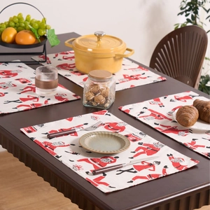 American Retro Cotton Linen Placemat Heat Insulated Table Mat Christmas Gingerbread Man Santa Printed Dining Home Decor