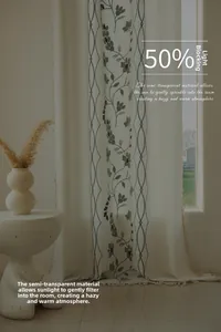 Detail of 50% blackout curtain featuring floral embroidery and elegant fringe tassels