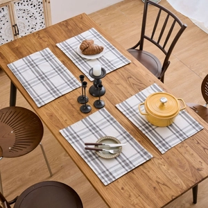 Nordic Style Rectangular Plaid Striped Table Placemats Blended Fabric Heat Resistant Decorative Home Dining Table Mats