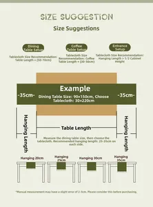 Size guide for jacquard table runners with placement formulas and hanging length tips
