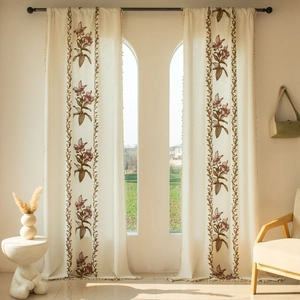 Tenda in Poliestere Ricamata a Fiori Vintage Americano Con Nappe Semi-Oscurante Passante per Bastone Gancio Occhiello Tende Casa