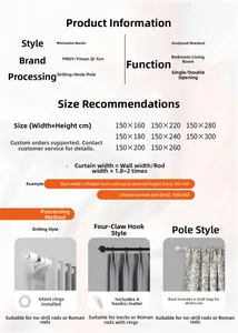 Size guide for blue geometric curtains showing measurements and hanging options