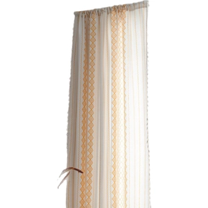 Boho beige window curtain with yellow geometric diamond pattern and decorative tassels