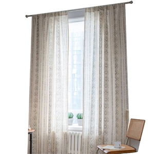 French retro semi-sheer curtains with black geometric patterns for home decor