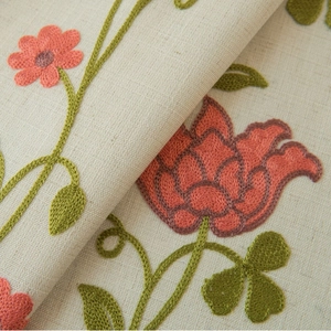 Beige European embroidered curtain with floral pattern and tassels for home windows
