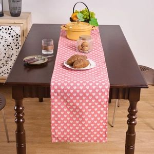 Cotton Blend Table Runner Placemat Pink Heart Stripe Floral Pattern For Wedding Home Kitchen Dining Table Decor