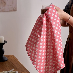Pink heart print fabric napkin for romantic holiday table decor and dining setups