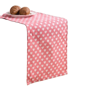 Pink table runner with white heart prints for wedding and home decoration