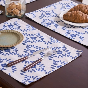 Mantel Individual Rectangular de Mezcla de Algodón Floral Rural Francés Doble Capa Aislado Térmicamente Mantel de Mesa