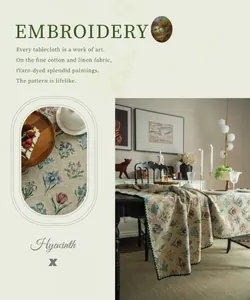 Detail of French vintage floral jacquard tablecloth with elegant hyacinth embroidery texture