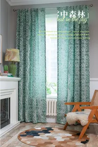 Detailed view of green and white jacquard curtain with 3D water drop texture