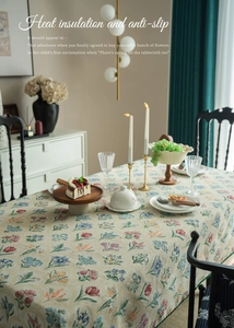 Detail view of floral jacquard tablecloth with heat insulation and anti-slip texture