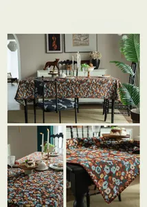 Detail of French vintage floral embroidery and jacquard texture on rectangular tablecloth