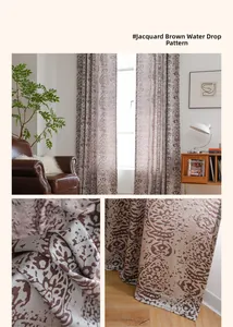 Close-up of brown paisley jacquard curtains with semi-sheer fabric and elegant drape