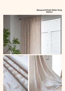 Detailed macro view of khaki jacquard fabric with droplet patterns for living room curtains