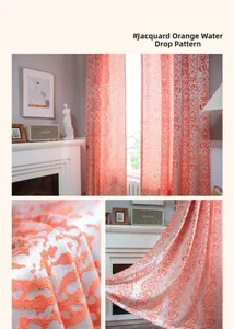 Detail of orange jacquard curtain featuring an embossed water drop pattern texture
