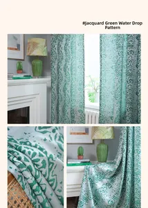 Macro detail of green jacquard fabric with water drop patterns for Nordic curtains