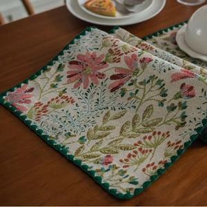 Vintage Floral Jacquard Table Runner With Scalloped Shell Edge Polyester Cotton Pastoral Style Table Runner For Dining Room