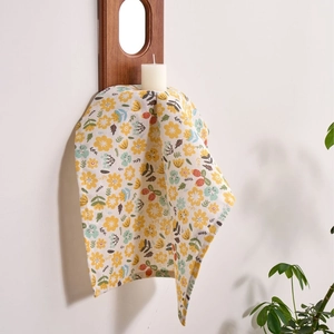 Floral cotton linen napkin with yellow wildflower print for rustic table decor