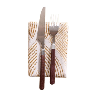 Modern brown wheat pattern square cloth napkin with minimalist stainless steel cutlery set