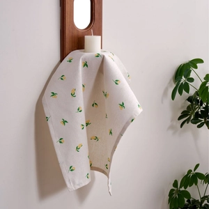 Nordic style linen napkin with yellow lemon fruit print for table decoration
