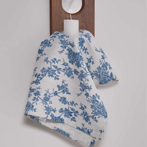 European style blue rose print cotton linen napkin for elegant dining table decoration