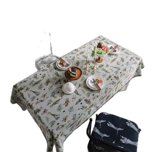 French vintage floral tablecloth with butterfly jacquard and elegant beige texture