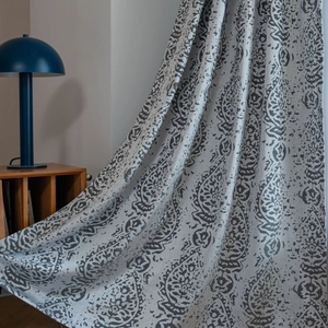 Grey American retro jacquard curtain with paisley teardrop pattern for balcony decor
