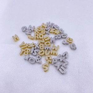18K gold plated balloon bubble initial pendants with zircon stones on silk fabric