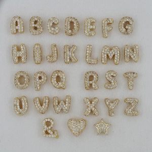 18K gold plated balloon alphabet pendants set with sparkling zircon for DIY jewelry