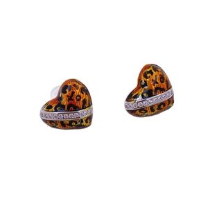 Pendientes de corazón minimalistas con estampado de leopardo y cristales brillantes
