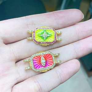 Bohemian tarot style gold plated connectors with enamel star and evil eye charms