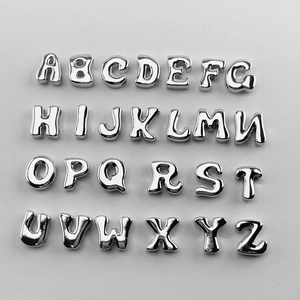 Polished silver alphabet letters A-Z metal beads for DIY jewelry making necklaces