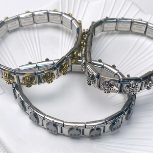 Bracelet Charm Italien Rétro En Acier Inoxydable Pour Femmes Hommes Croix En Relief Modulaire Rose Cactus Bijoux Gothiques