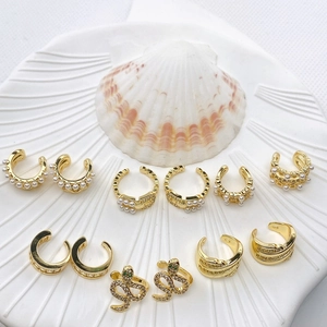 Gold Plated Copper Ear Cuffs Non Piercing Earrings Vintage Snake Crown Heart Religious Portrait Zirconia Artificial Pearl Jewelry For Women