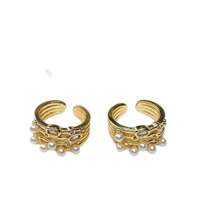 Elegant 18K gold plated double C-layer earrings with acrylic pearls and zircons