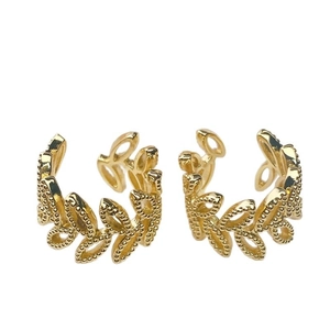 Elegant 18K gold plated leaf design ear cuffs with delicate beaded edges and hollow pattern