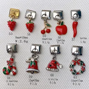 Breloques DIY style italien avec motifs fruits et Noël en acier inoxydable poli