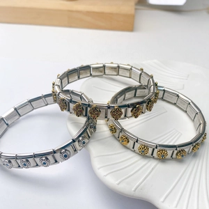 Bracelet Charm Italien en Acier Inoxydable Rétro Pour Femmes Hommes Bracelet Élastique Modulaire Motif Floral Hibou Aigle Émail Bijoux