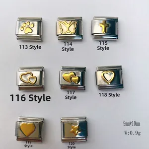 Bracelets à breloques modulaires en acier inoxydable avec motifs dorés en relief