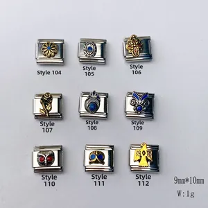 Charms italiens 9mm en acier inoxydable avec fleurs vintage et motifs hibou
