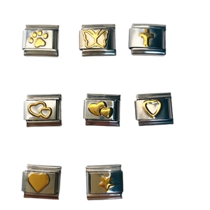 Charms italiens 9mm en acier inoxydable avec base argentée et motifs dorés