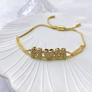 Fashion Copper Balloon Bubble Initial Letter Pendant Rhinestone Gold Silver Plated DIY Adjustable Jewelry Bracelet For Women