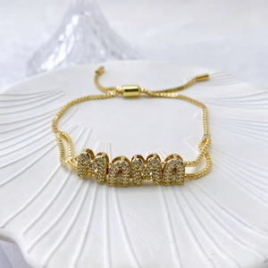 Golden balloon bubble MAMA bracelet with zircon stones and adjustable box chain
