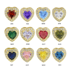 Ciondoli a cuore con pietre portafortuna dorate e zirconi in 12 colori mensili