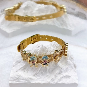 Stainless Steel Mesh Watch Band Bracelet DIY Zirconia Charms Heart Evil Eye Figures Figures Boy Girl Gold Silver Bracelet Fashion Jewelry