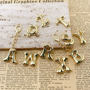 Porte-clés Lettre Alphabet 3D Bubble Or Poli Miroir Puffy Bijou de Sac Cuivre Électroplaqué Bijoux Personnalisés Cadeau Unisexe