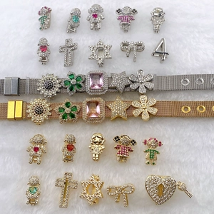 DIY stainless steel mesh bracelet with sparkling zircon charms in gold and silver finish