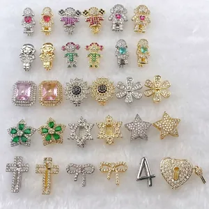 Assorted gold and silver plated micro-pave zircon charms for stainless steel bracelets